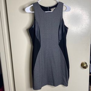 Black and grey / faux leather dress! Brand is Pink Martini